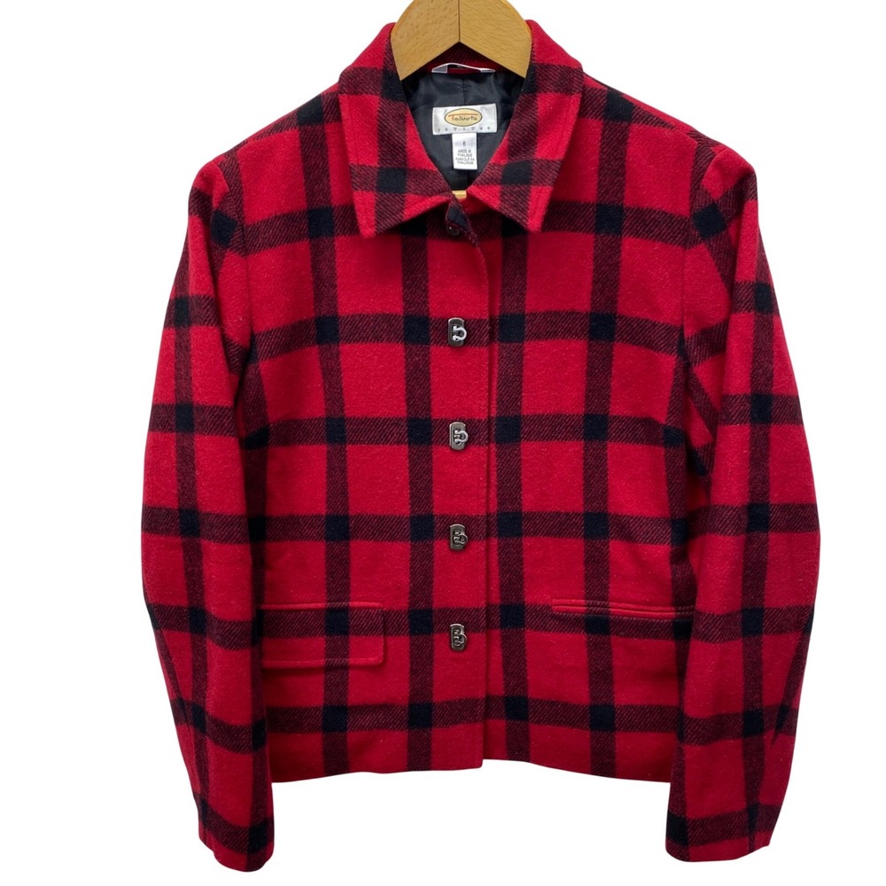 Talbots Petites Wool Nylon Blend Buffalo Plaid Jacket Womens 6P Italian Fabric